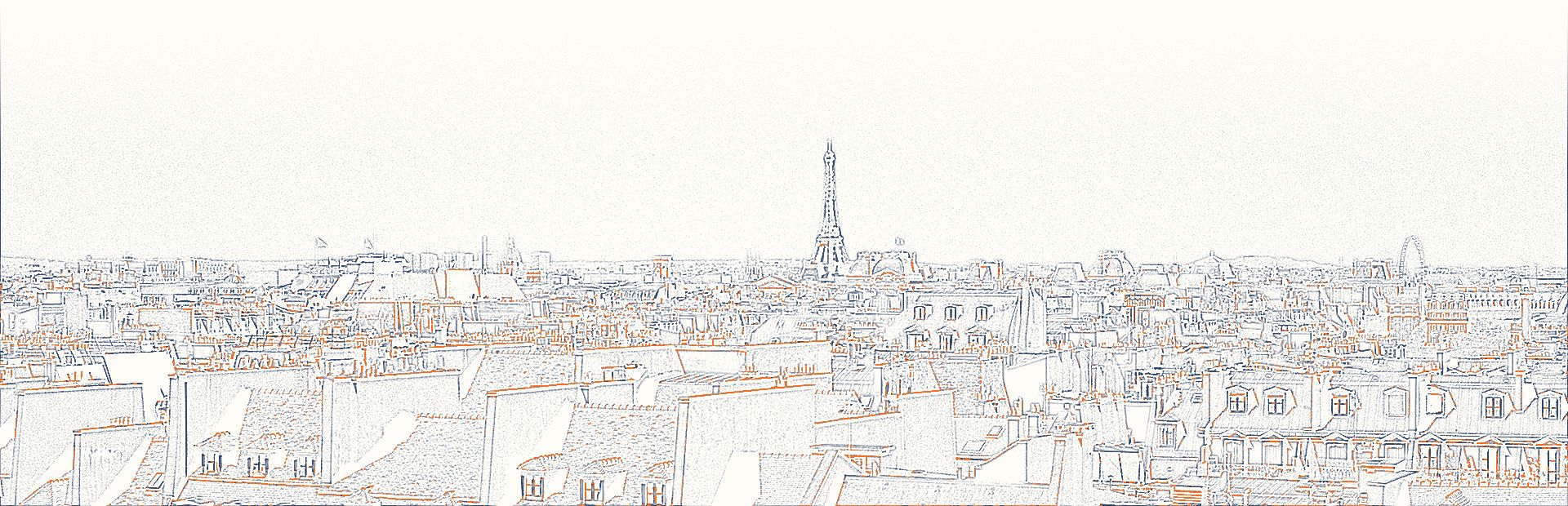 Les toits de Paris et la tour Eiffel, dessinés au trait
